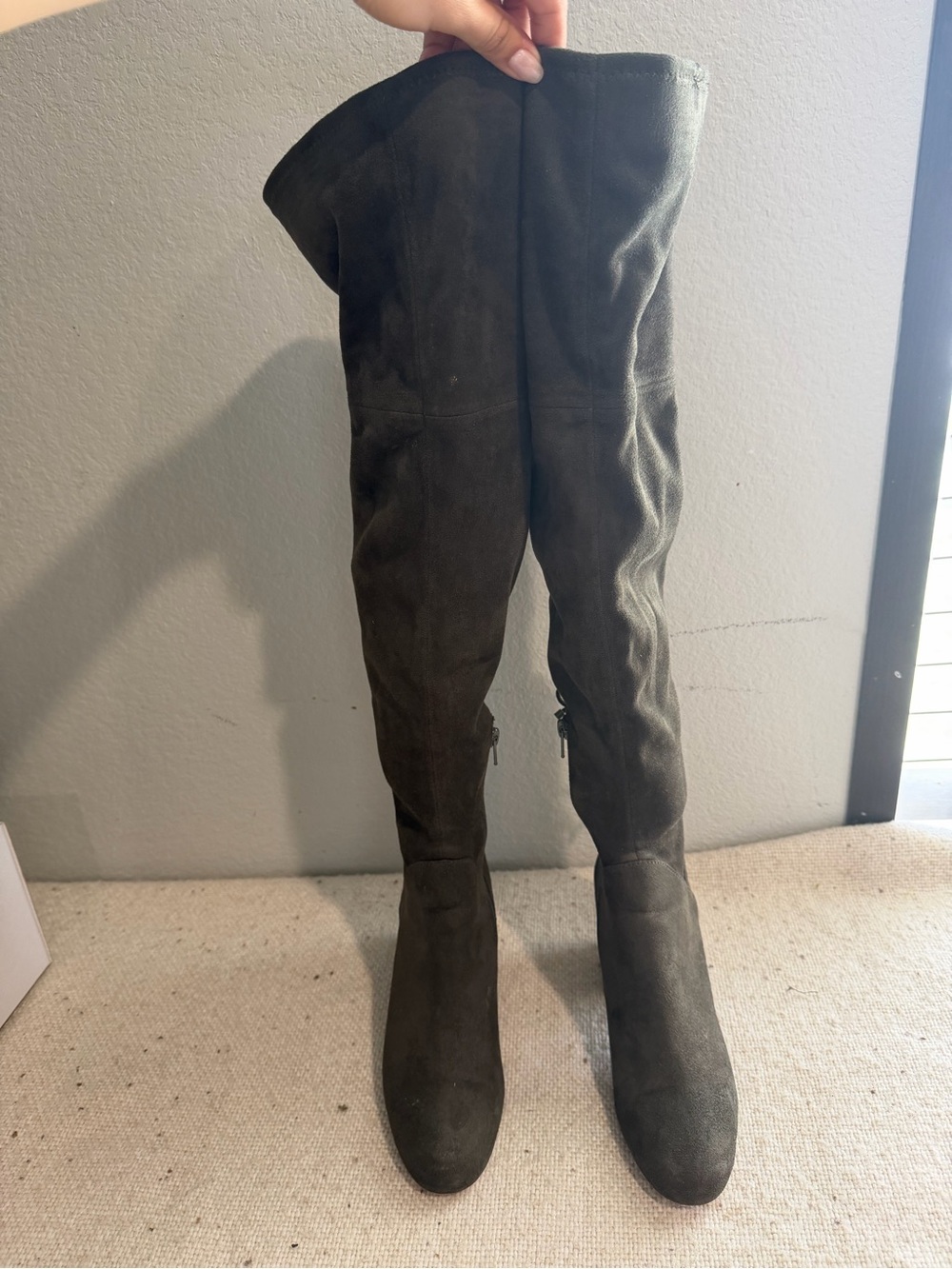 Aldo Over-the-Knee Suede Boots in Dark Olive